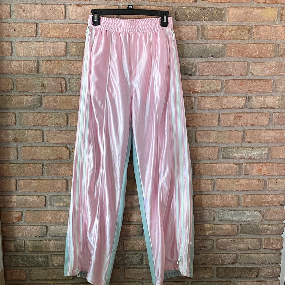 Pink Satin Track Jean Pants Small NWT
